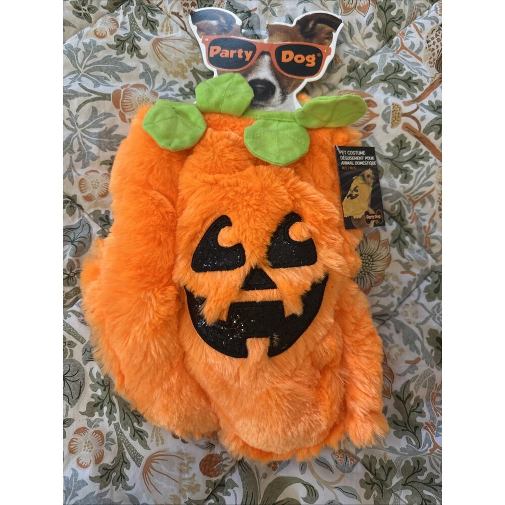 Pet Costume Halloween Size M/L Orange Plush Pumpkin Clothes Dogs Party Dog